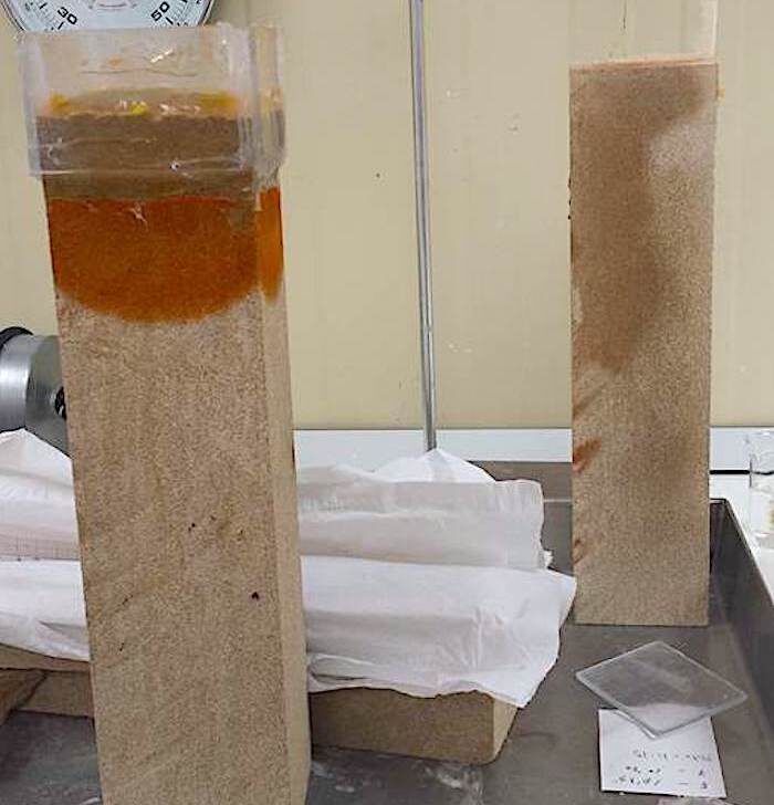 komsol Innerseal Testbeton Sandstein DIN Testverfahren Beton Test Institut Eindringtiefe Saeure Schutz zersetzen Wasser