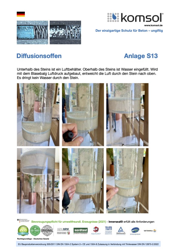 komsol Innerseal diffusionsoffen Wassertest undurchdringlich Stein Test Station