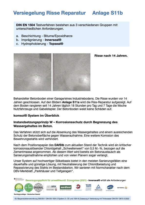 komsol Innerseal dauerhaft Impraegnierung Risse Reparatur Verfahren Bitume Epoxidharz Versiegeln