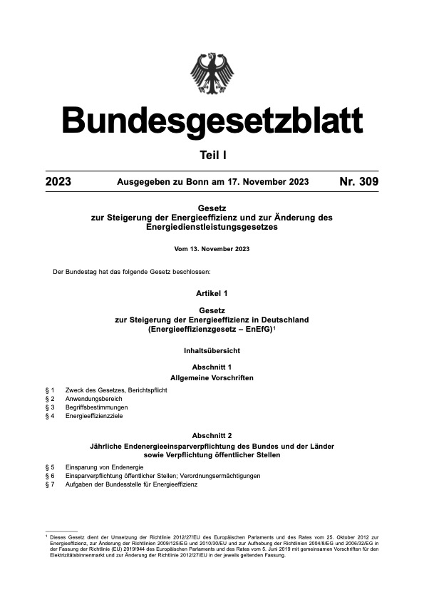 2024 Gesetz Steigerung Energieeffizienz 2023 Energiedienstleistungsgesetz Endenergieeinsparverpflichtung Energie Umweltmanagementsysteme