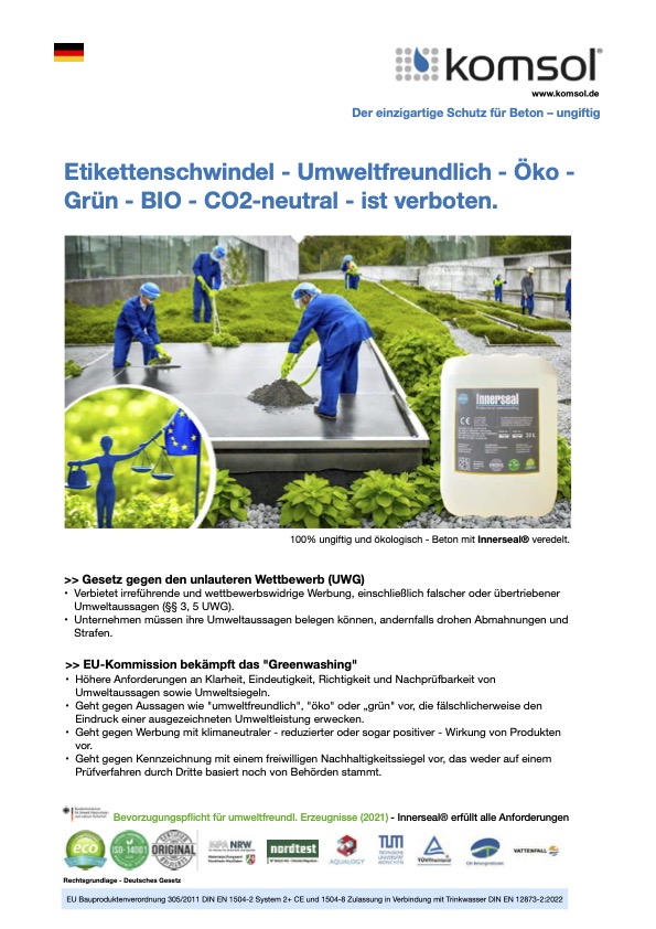 komsol Innerseal Greenwashing Verbot Deutschland Gesetz unlauterer Wettbewerb umweltfreundlich Oeko Bio gruen